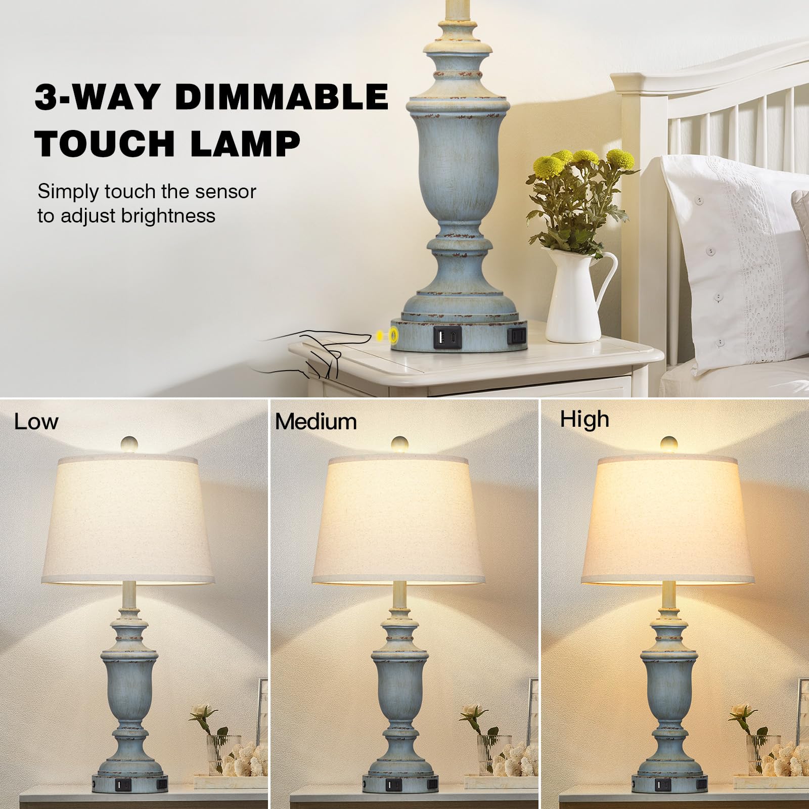 Cinkeda lamp with USB-C port for night charging at a bedside table