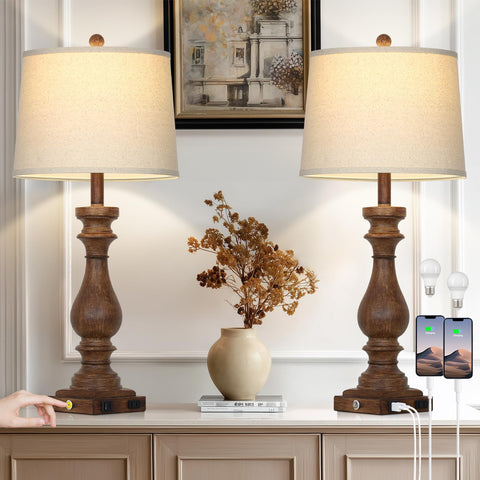 Cinkeda 29-inch tall farmhouse table lamp set of two adds vintage charm and warm lighting to living rooms.