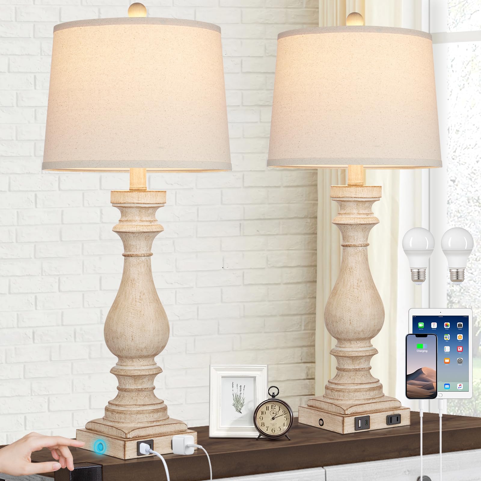 Cinkeda 29-inch tall table lamp set enhances living room lighting with balanced glow