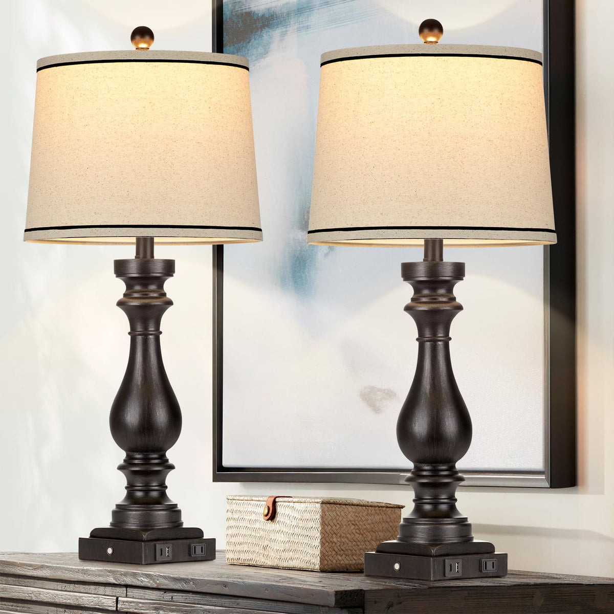 Cinkeda 29-inch tall table lamp pair for living room ambience
