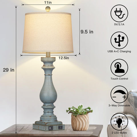 Cinkeda bedside lamp with USB-C and USB-A ports for convenient charging