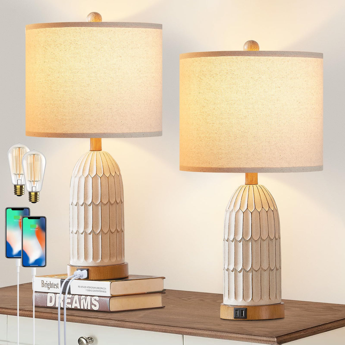 Cinkeda Boho table lamp base and shade create warm ambient lighting for cozy evenings.