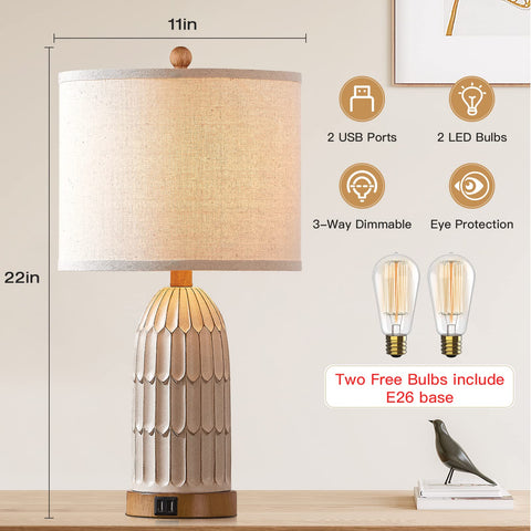 Cinkeda lamp USB charging ports power two devices while you relax.