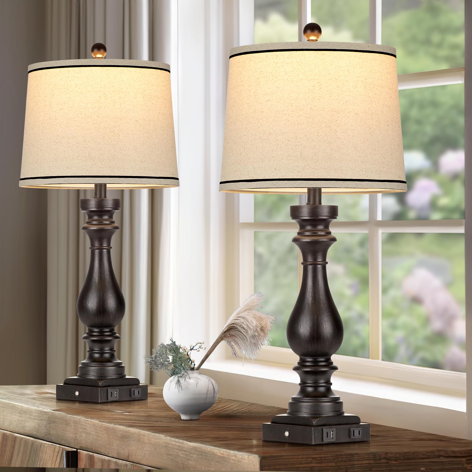 Cinkeda farmhouse rustic black lamps add timeless bedroom charm