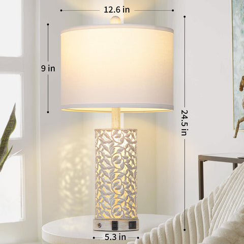 Cinkeda Morden Farmhouse table lamp with AC outlet frees wall socket space