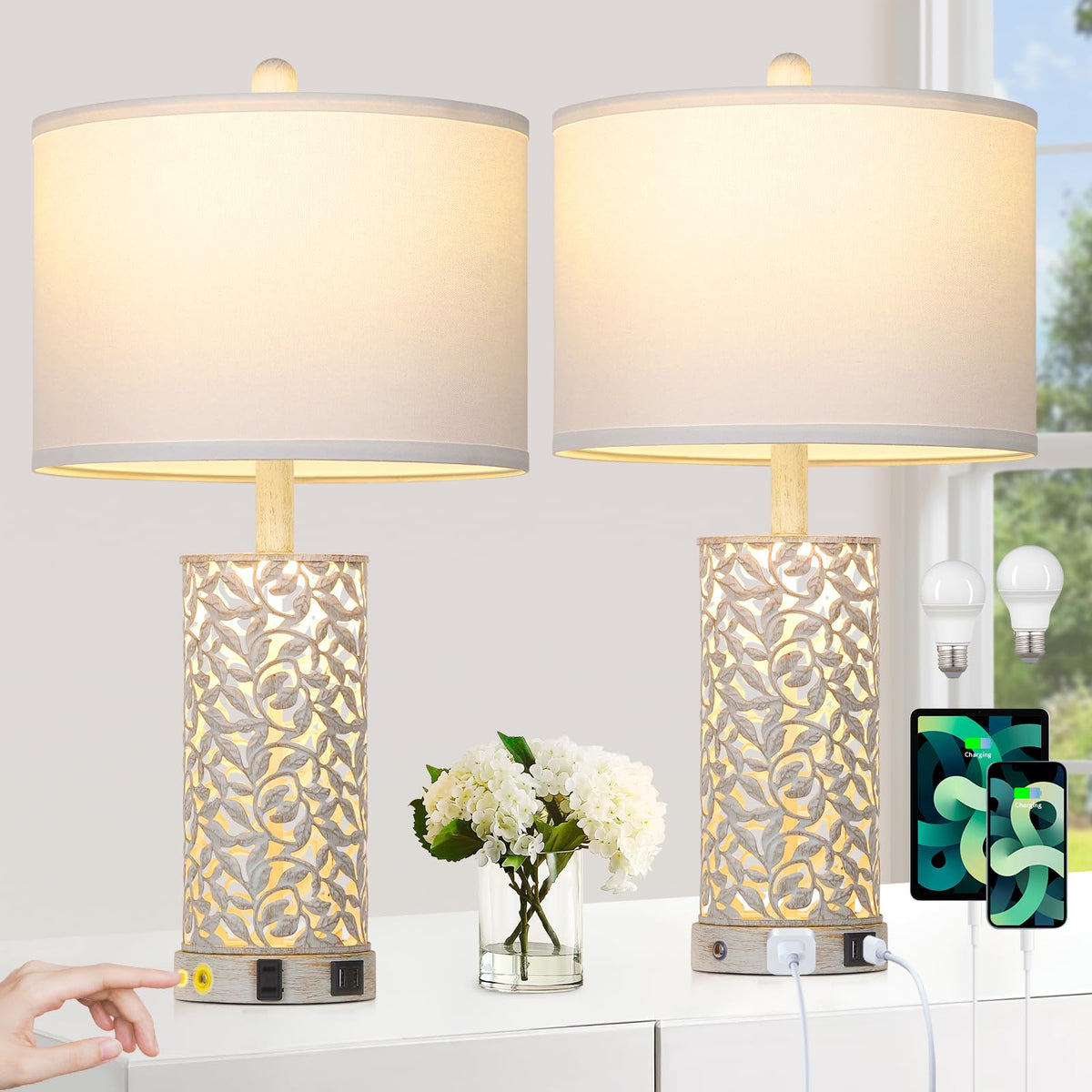 Cinkeda Morden Farmhouse table lamps set 2 main lights offer adjustable brightness for living rooms