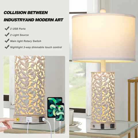 Cinkeda Morden Farmhouse table lamp nightlight mode softly glows for bedtime reading