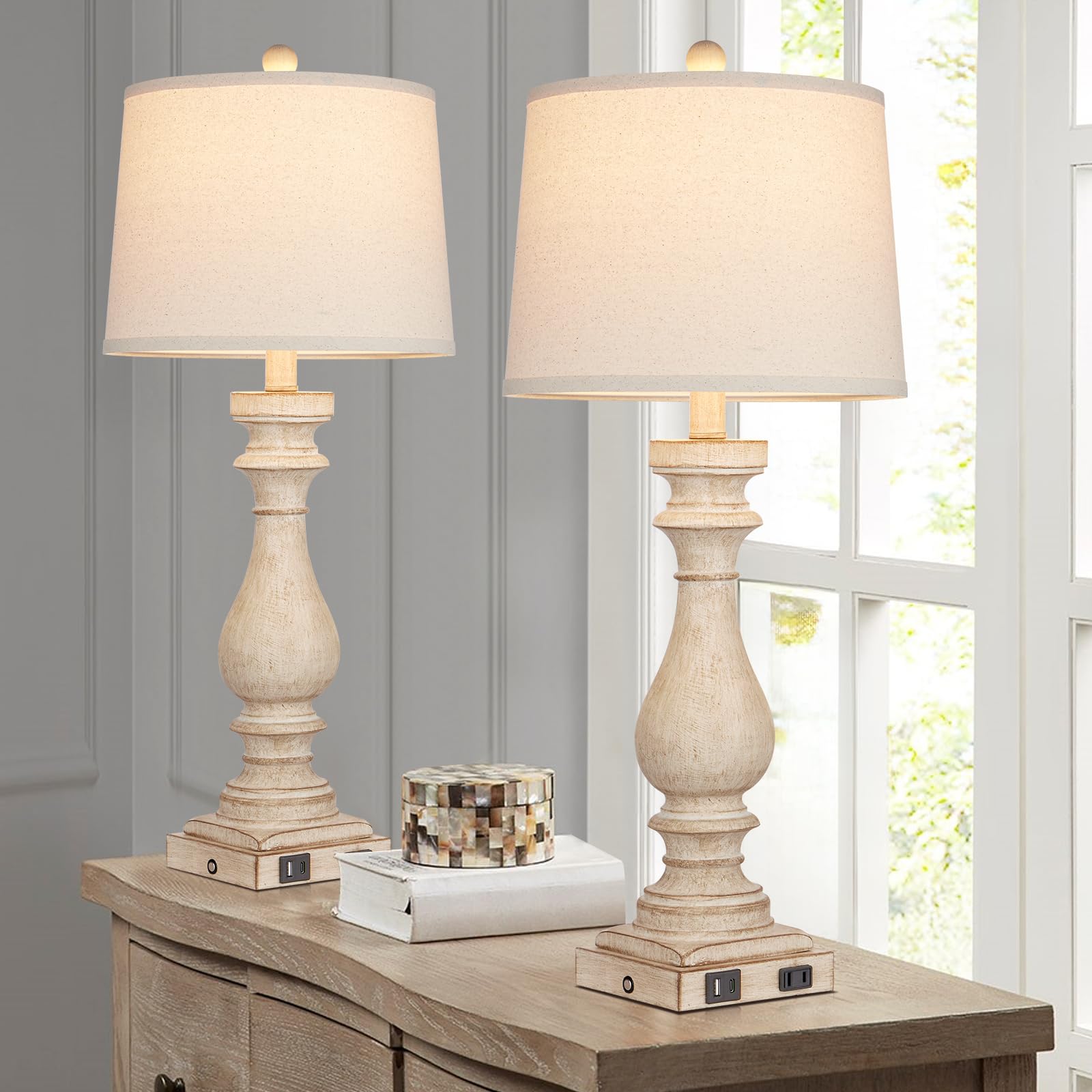 Cinkeda lamp with USB-C port and AC outlet for convenient charging
