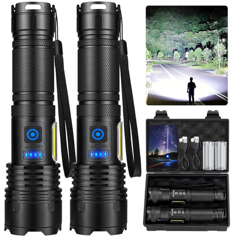 Cinlinso two-pack rechargeable flashlights front view for home and camping illumination