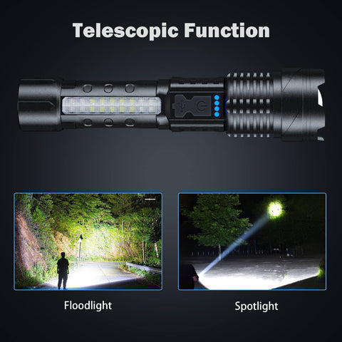 Cinlinso flashlight adjustable head demonstrates beam distance control.