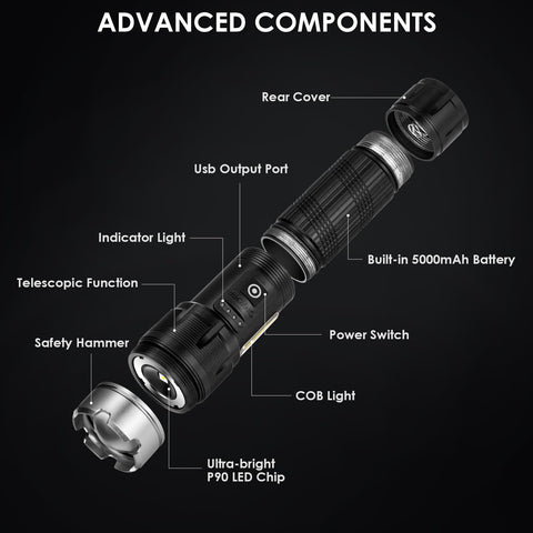 Cinlinso flashlight with IPX7 aluminum body for rugged use