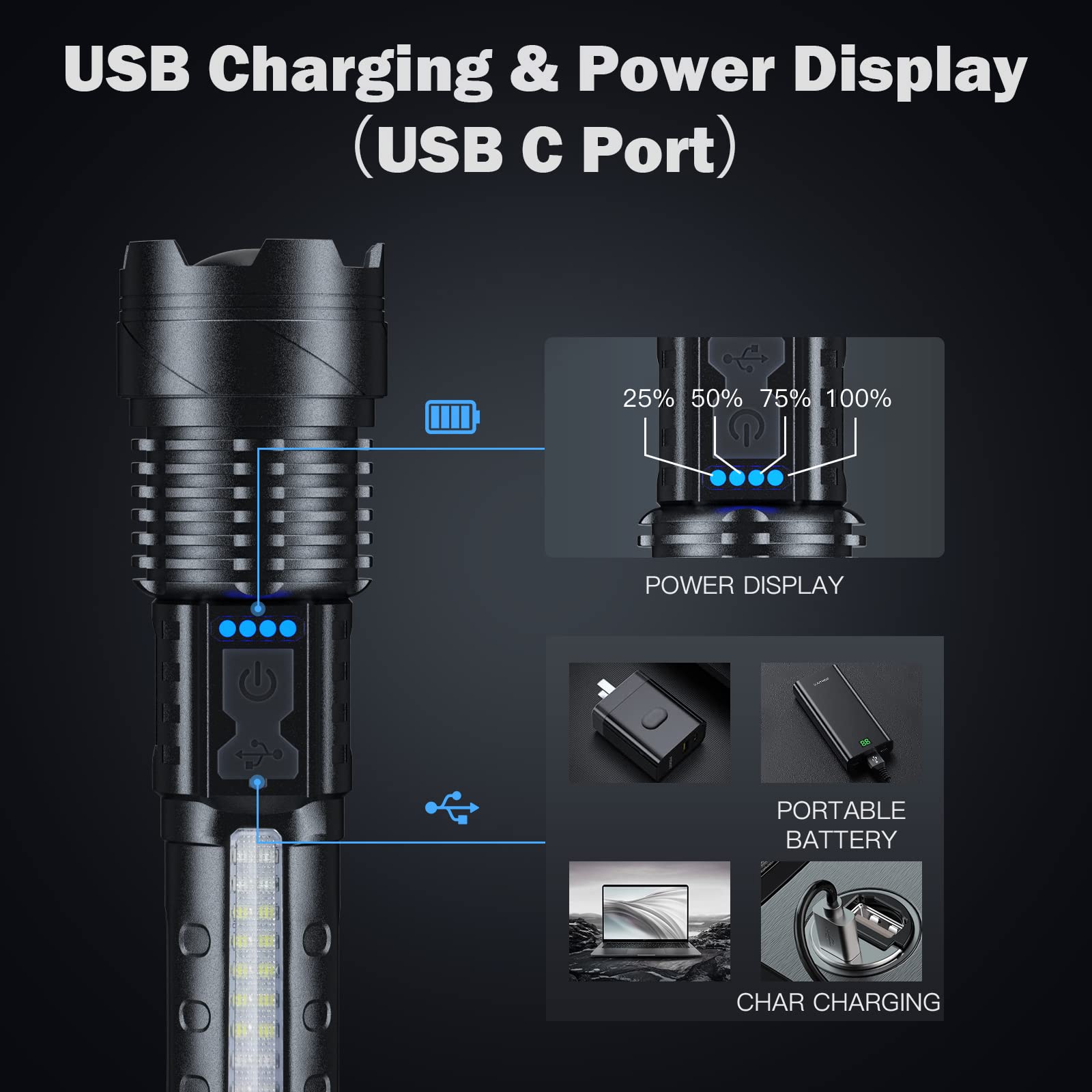 Cinlinso flashlight with lanyard and pocket clip for portable carry.