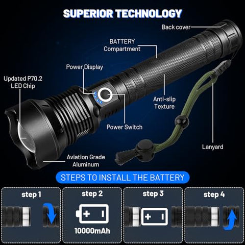 Cinlinso flashlight beam reaches 3280 feet for long-range visibility