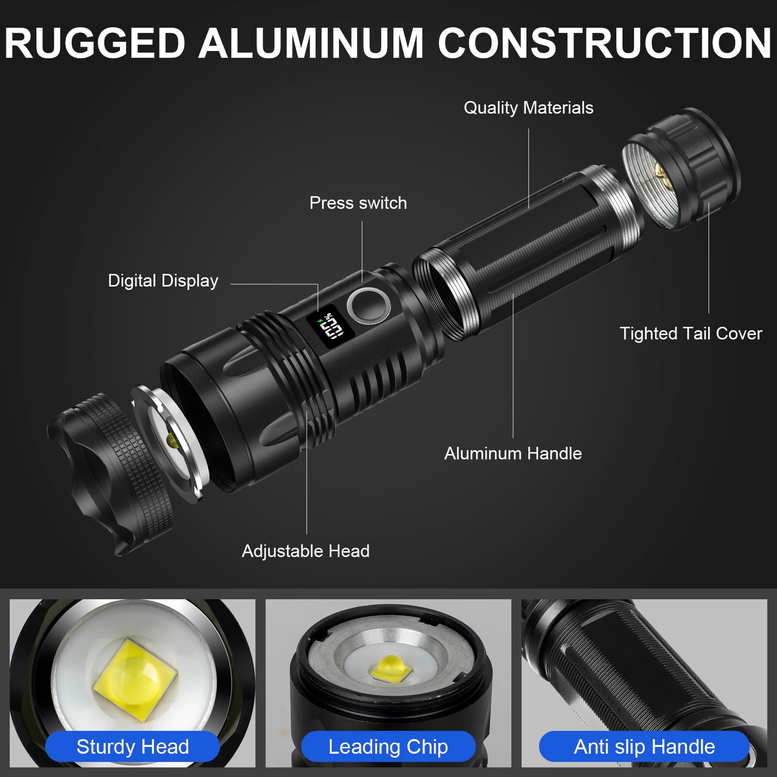 Cinlinso LED flashlight three modes for versatile lighting