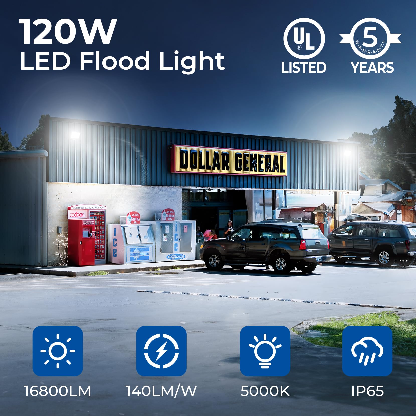 CINOTON 120W flood light, knuckle adjustment, flexible mounting around corners.
