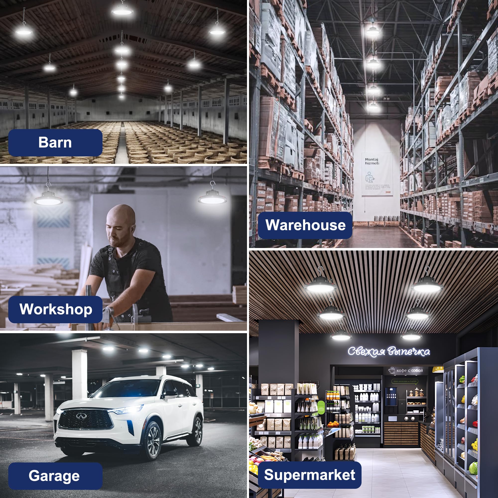 Cinoton 15000 lumens 5000K daylight output for large warehouses.