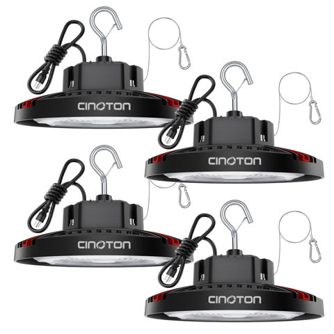 CINOTON 160W UFO high bay light front view showing bright warehouse lighting advantages