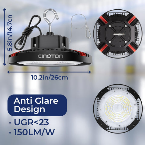 CINOTON high bay includes US plug and safety chain for secure installation