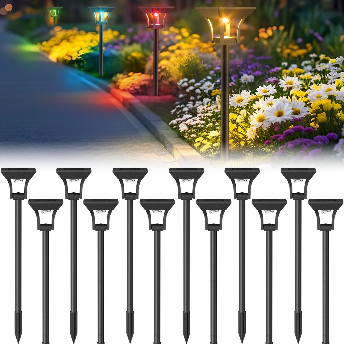 CINOTON RGBCW solar pathway light in side view brightening walkways at night