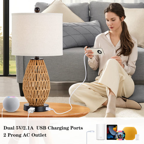 CINSARY table lamp USB ports and AC outlet keep devices charged on nightstand