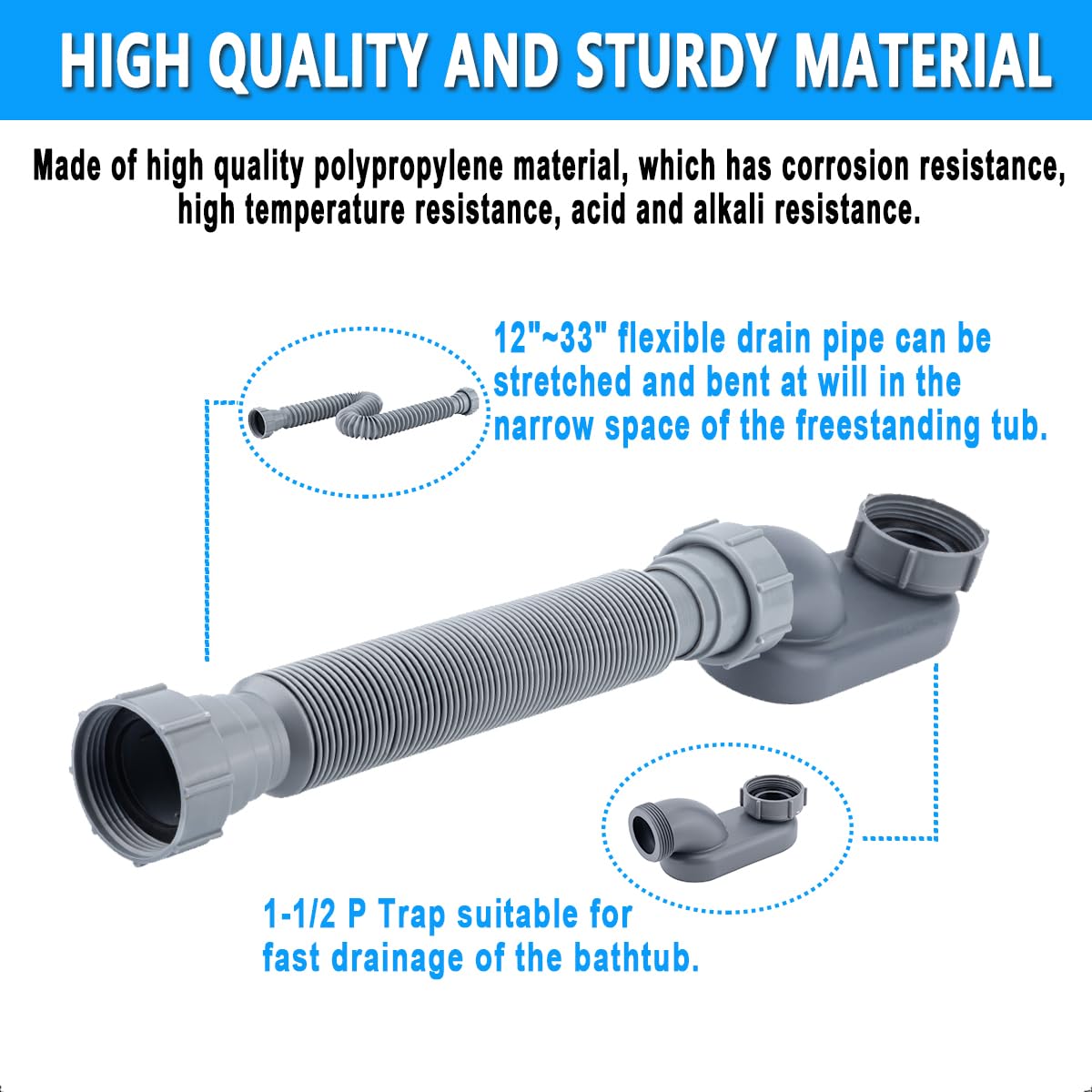 Cinsda drain pipe kit with sealing tape and rings for quick, leak-free setup