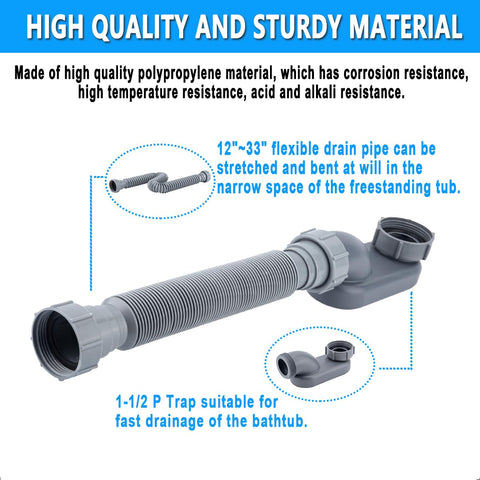 Cinsda drain pipe kit with sealing tape and rings for quick, leak-free setup