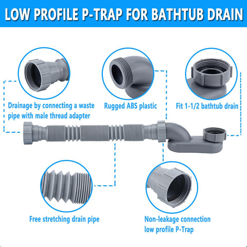 Cinsda flat P-trap shown for a sleek, space-saving freestanding tub solution