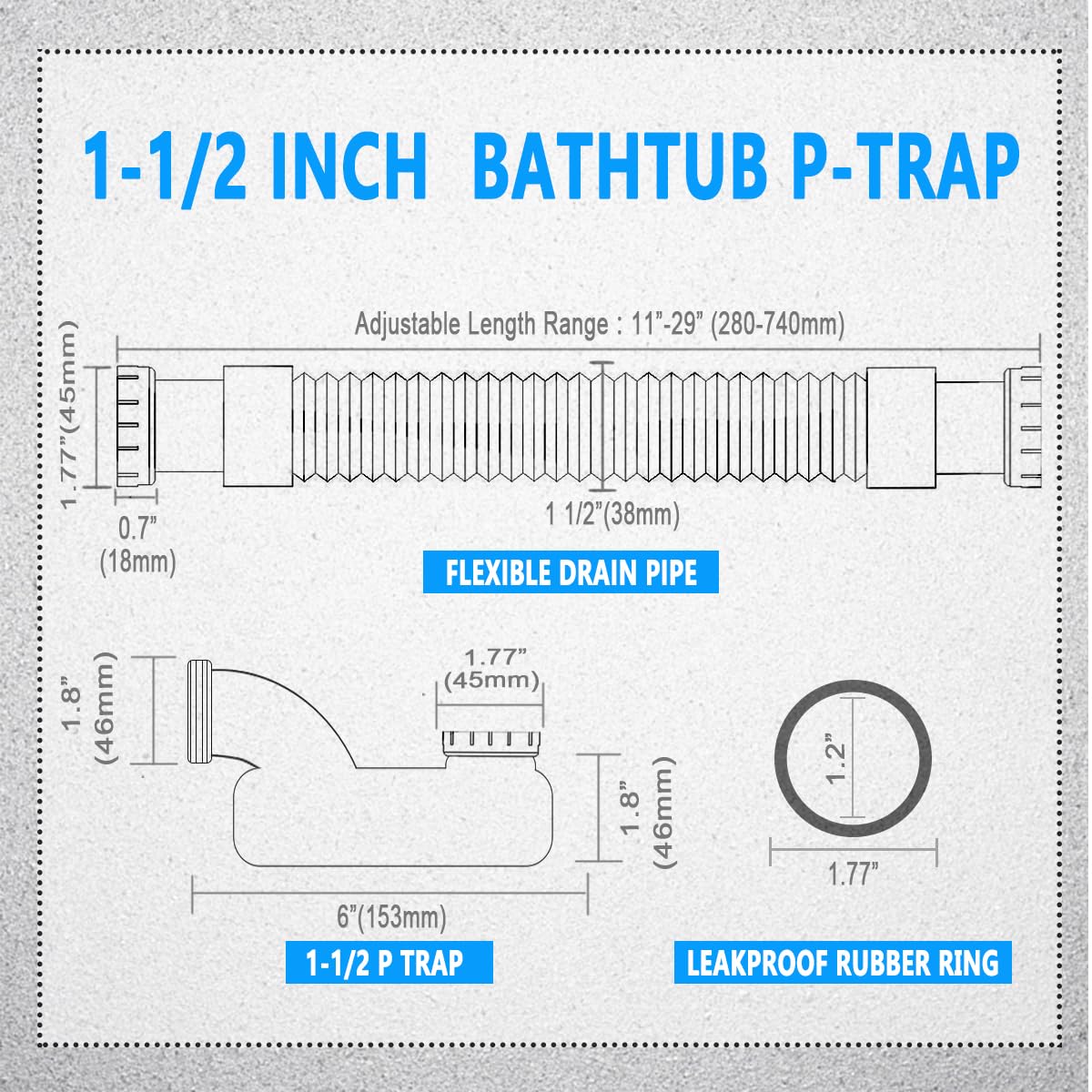 Cinsda flexible bathtub drain pipe adaptable to varied bathroom layouts