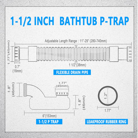Cinsda flexible bathtub drain pipe adaptable to varied bathroom layouts