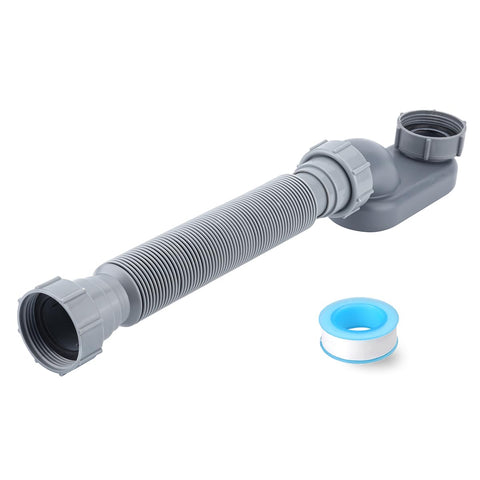 Cinsda low-profile P-trap in compact installation for tight freestanding tub spaces