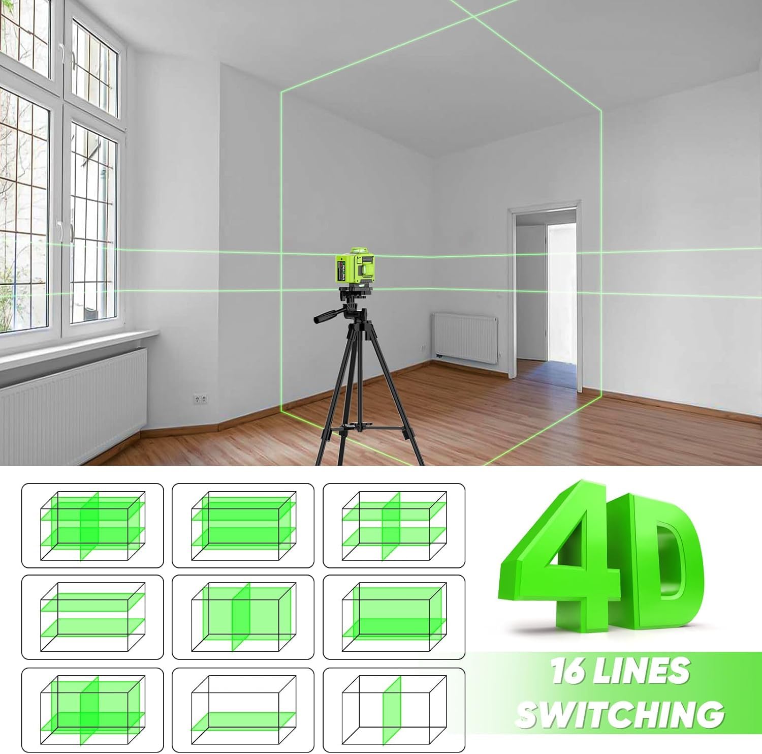 CinusLinus laser level horizontal plane beams guide floor or tile layouts.