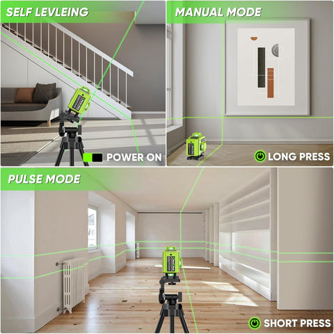 CinusLinus laser level self-leveling mode keeps lines steady within ±4°.