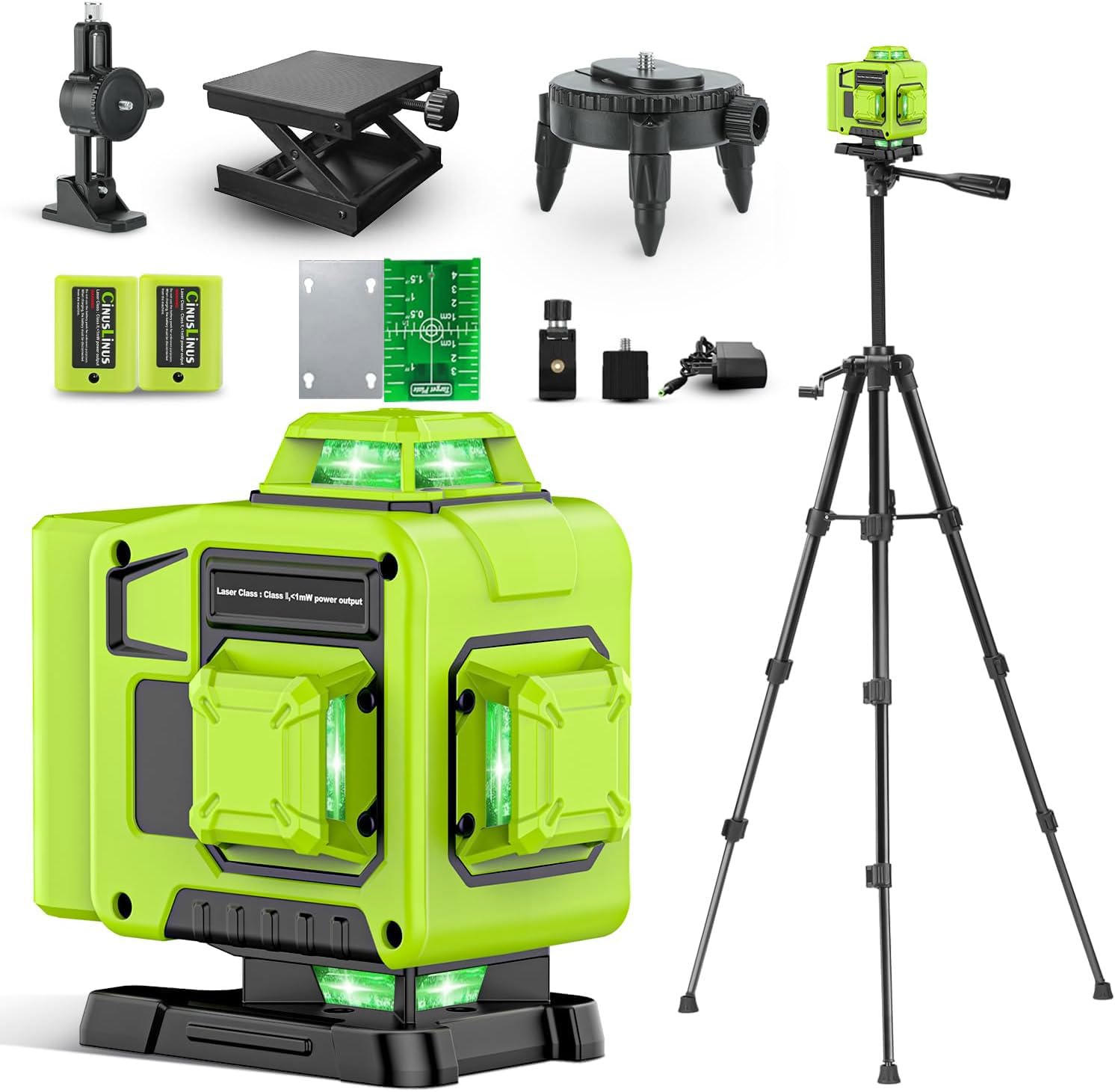 CinusLinus laser level on a tripod enables quick, precise room setup.