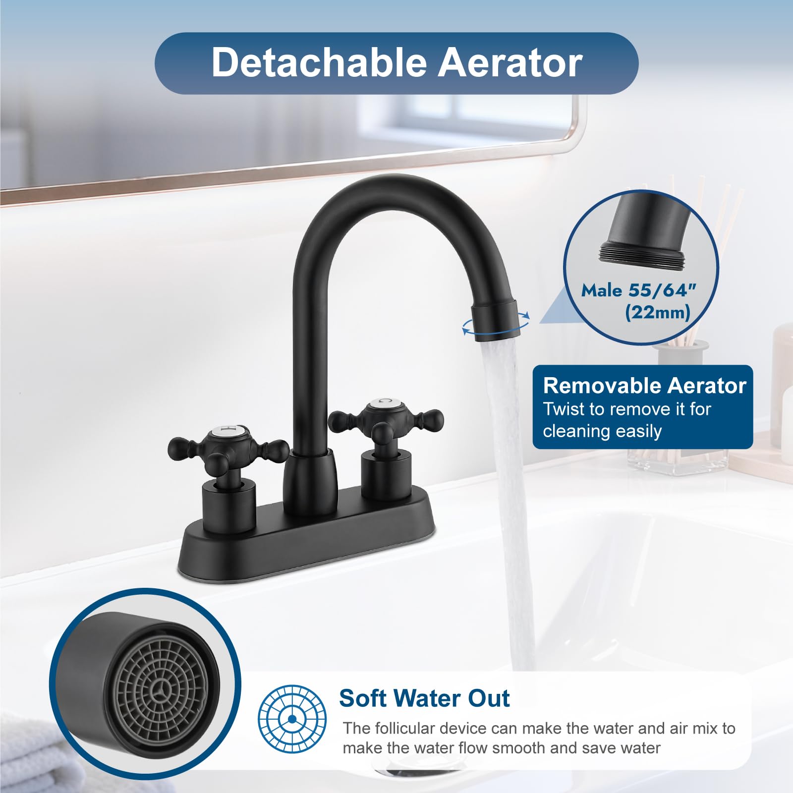 Cinwiny 360-degree swivel spout expands cleaning reach around the sink.