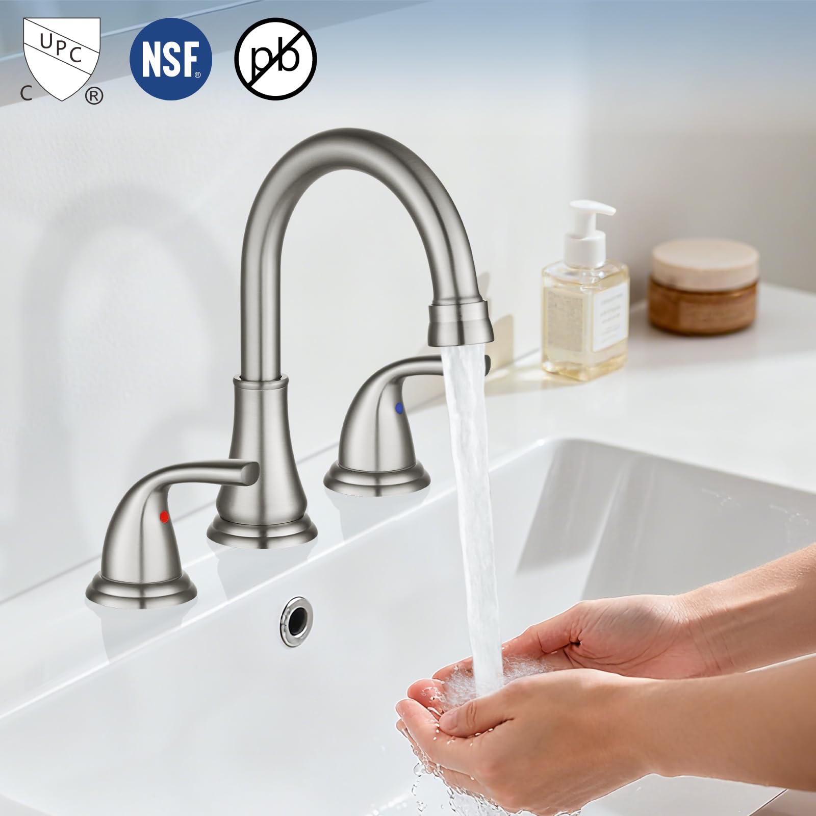 Cinwiny 8-inch deck-mounted faucet with dual handles for precise control