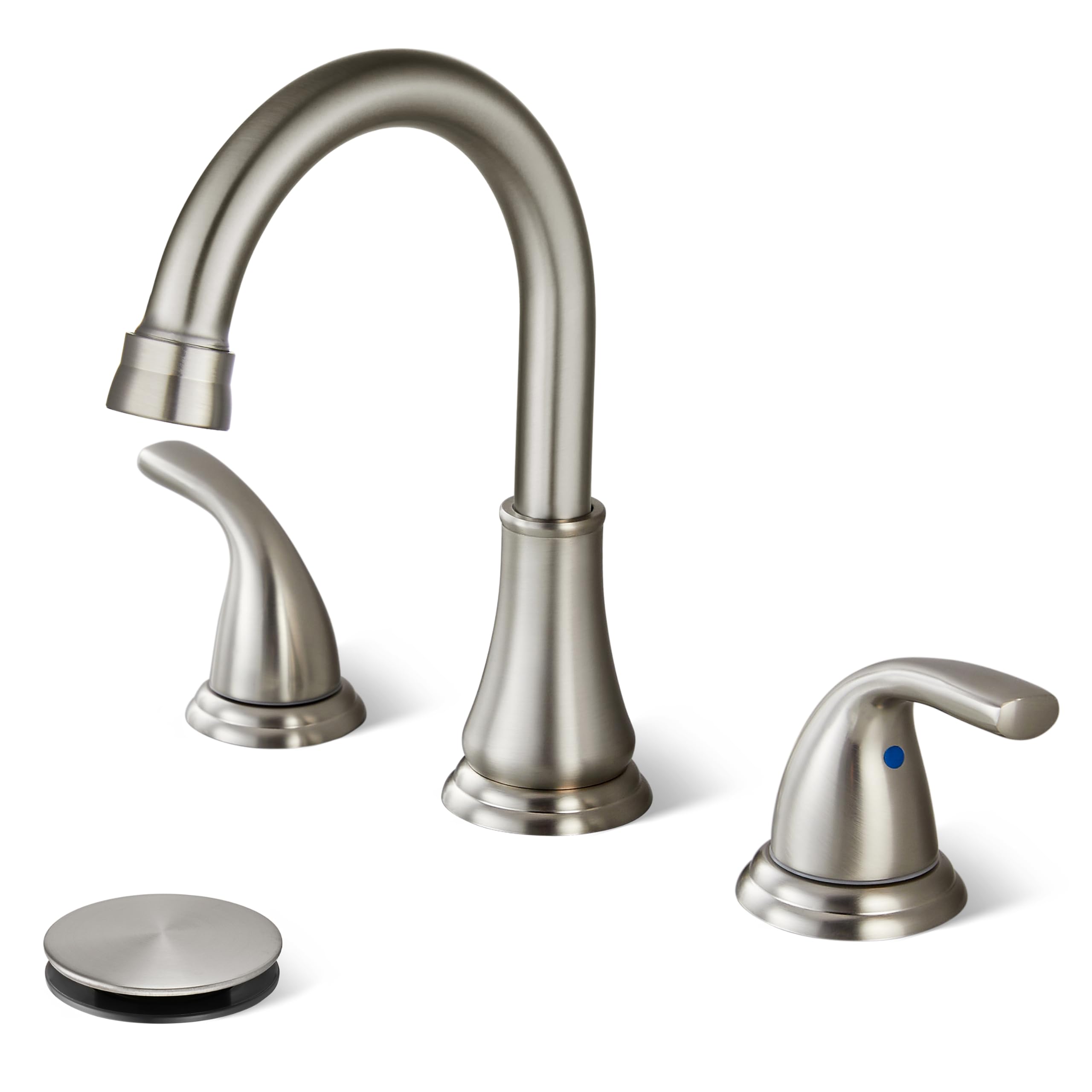 Cinwiny widespread faucet in brushed nickel finish for modern bathrooms