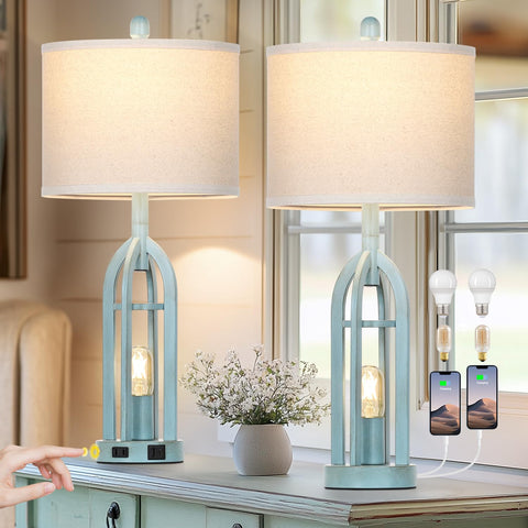 Cinyirong 27inch blue farmhouse lamps set 2 for living room ambiance