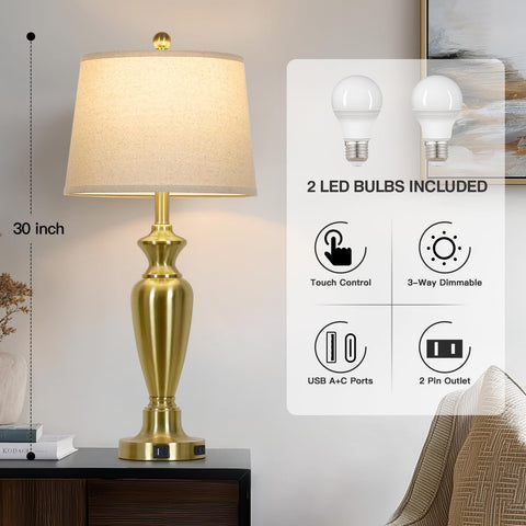 Cinyirong 30-inch tall gold table lamp side view highlighting sturdy brass base.