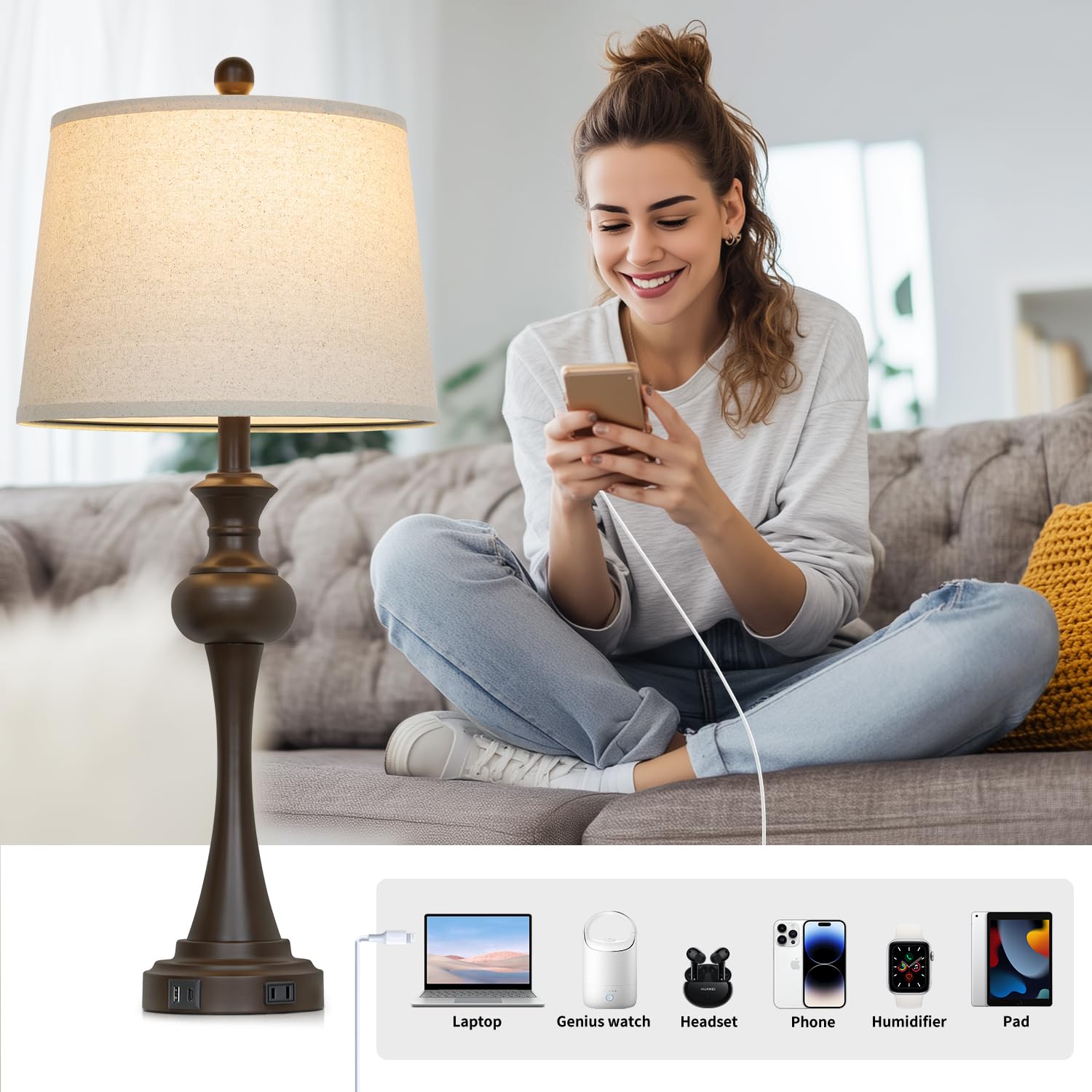 Cinyirong built-in USB-C and USB-A ports recharge devices at night.