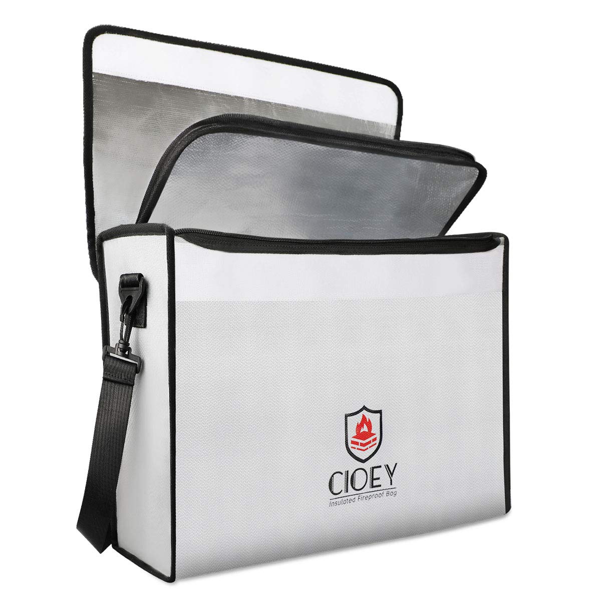 Cioey fireproof document bag open top view for quick access to papers.