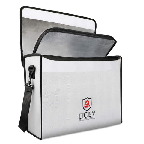 Cioey fireproof document bag open top view for quick access to papers.