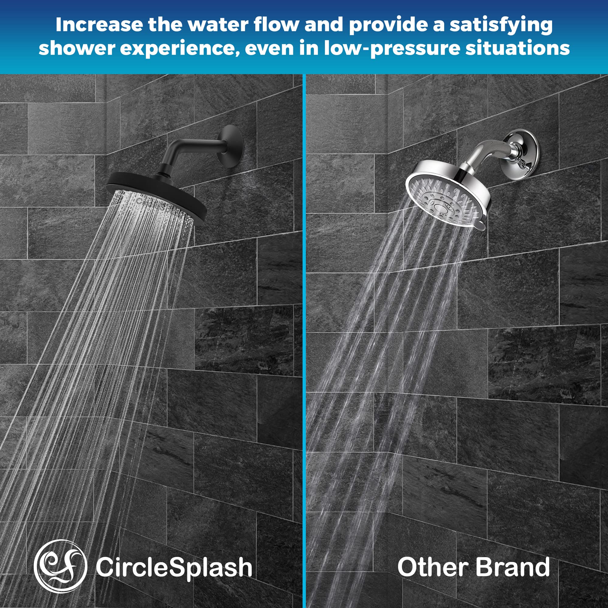 CircleSplash brass ball joint allows flexible spray direction