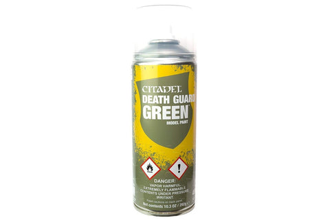 Citadel Death Guard Green spray primer for smooth, even base coats on miniatures.