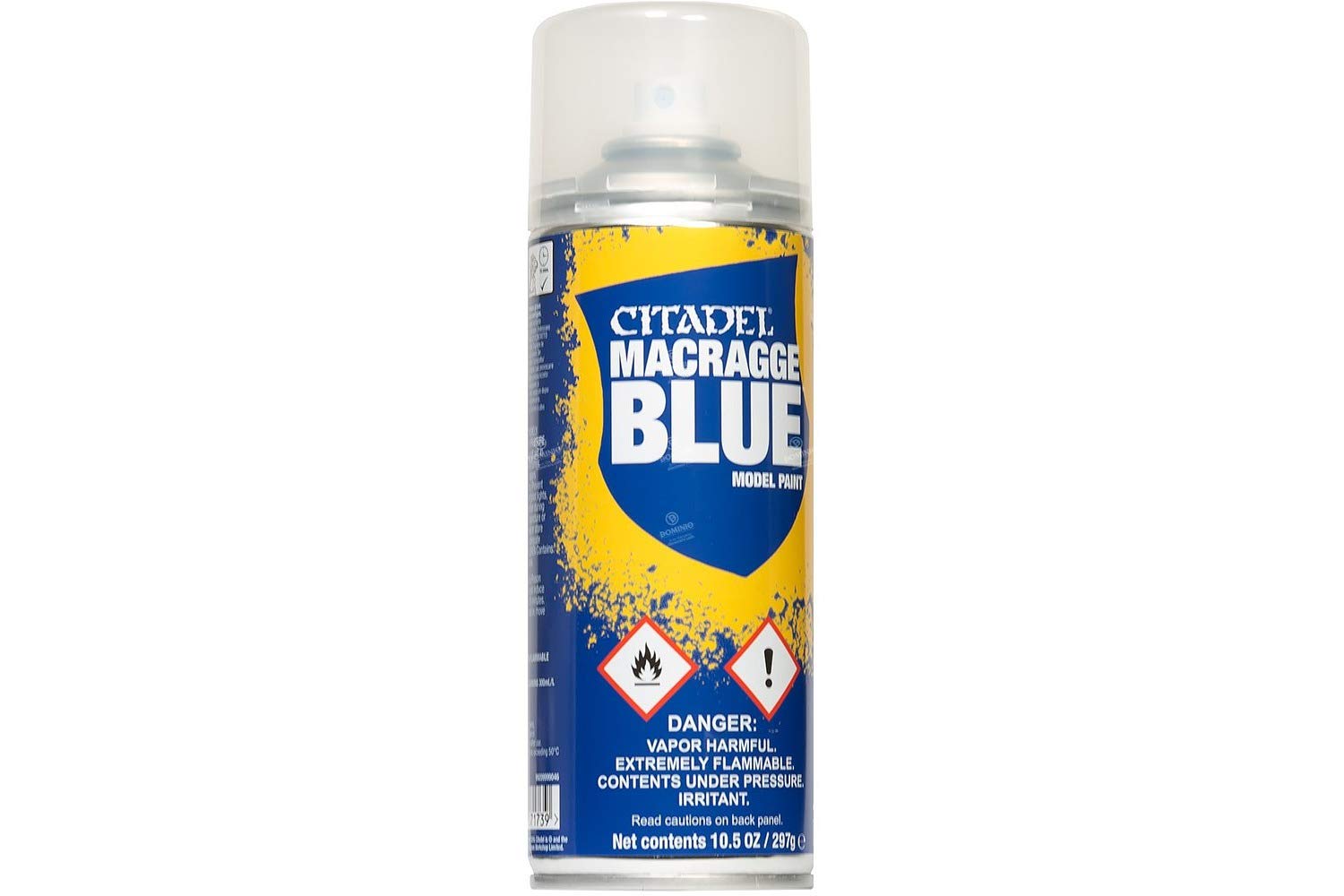 Citadel Macragge Blue spray primer for a fast, even basecoat on miniatures.