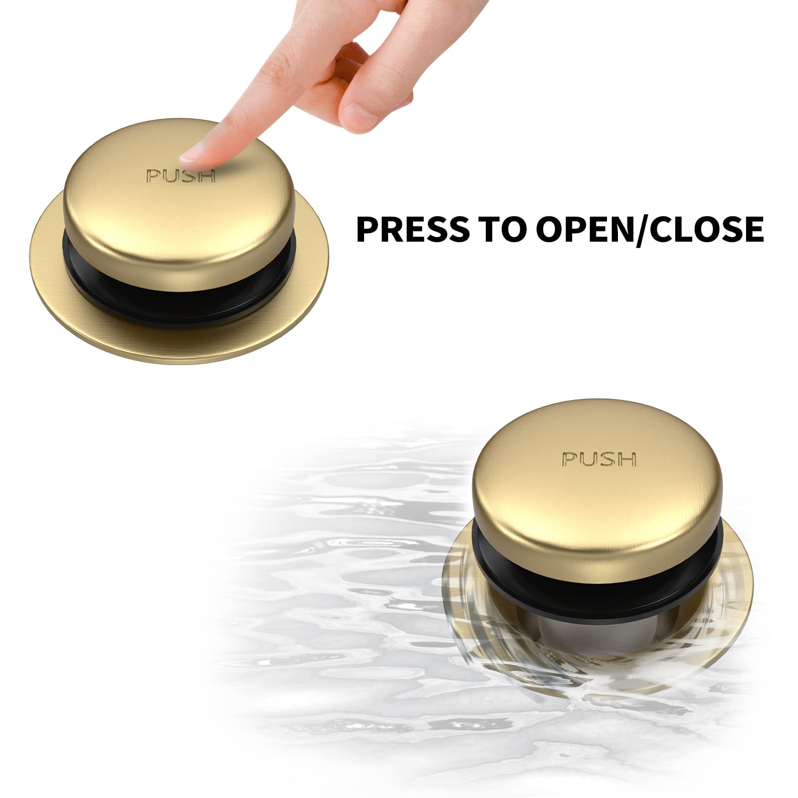 Citymoor brushed-gold tub drain with corrosion-resistant finish for longevity.