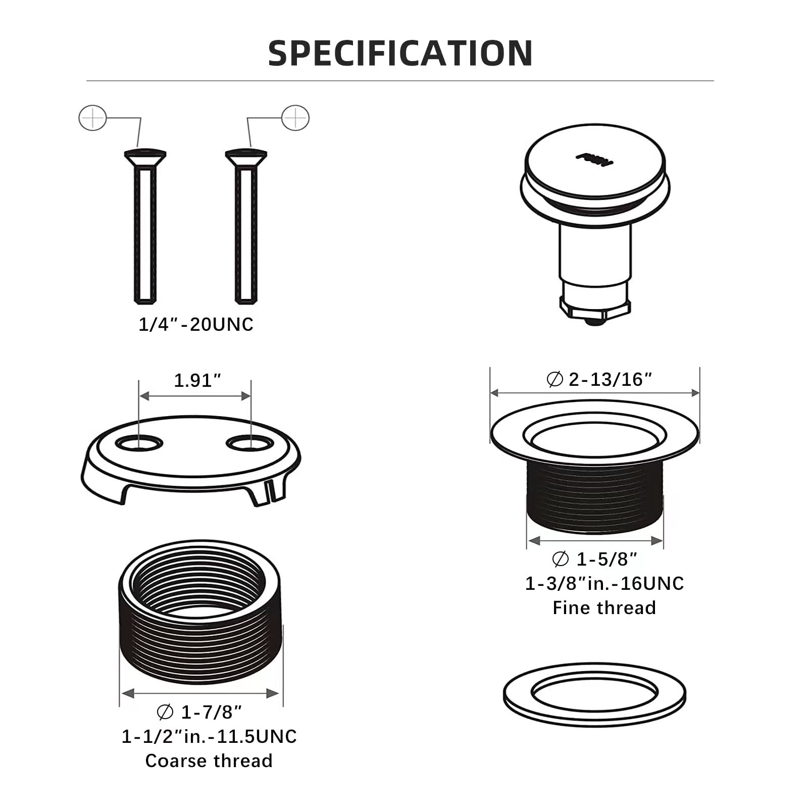 Citymoor universal-fit drain fits 1-3/8 to 1-1/2 inch waste.