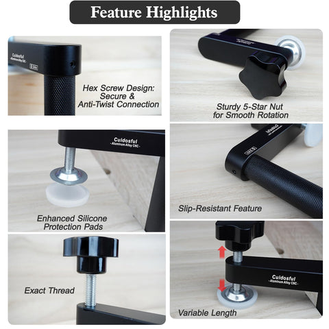 Cuidosful 3-4-in bench dog clamp mounted in 19mm hole for stability.