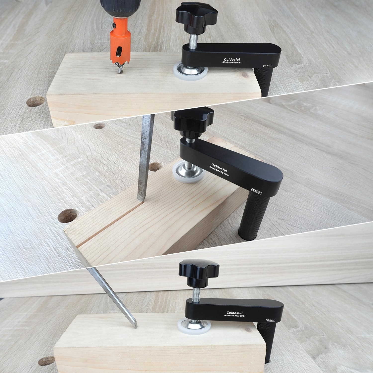 Cuidosful aluminum body with steel screws for durable woodworking clamps.