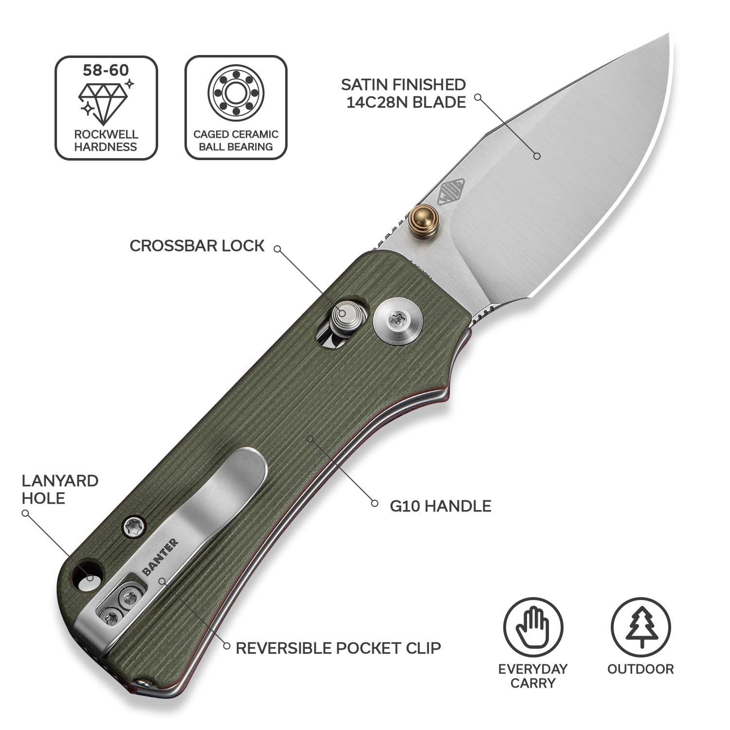 CIVIVI Baby Banter 2 milled G10 finish on handle for grip comfort