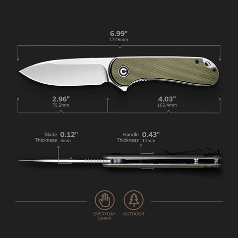 CIVIVI Elementum flipper action with ceramic bearings for smooth deployment.
